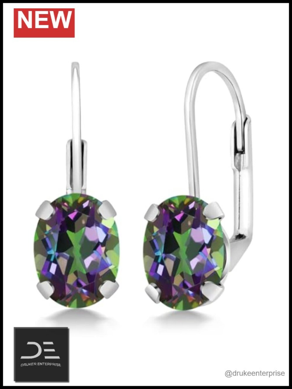 Oval Drop Dangle Earrings, 925 Sterling Silver Leverback Earrings, Genuine
